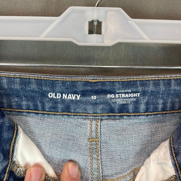 Old Navy Women’s Shorts Size 10 Blue High-Rise OG Straight Zip Fly with Button - Picture 3 of 6